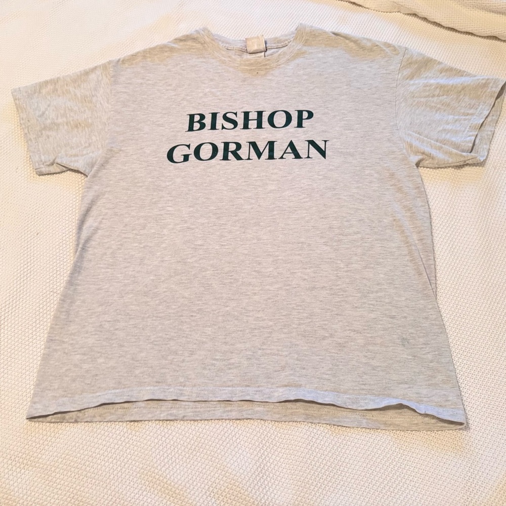 BISHOP GORMAN Hanes Beefy Grey Green Graphic Printed Tee Short Sleeve T-shirt #B
